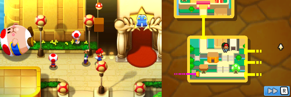 Mario and Luigi under a block holding a Mushroom Ball