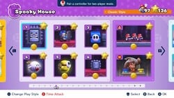 Screenshot of Spooky House's level select screen from the Nintendo Switch version of Mario vs. Donkey Kong