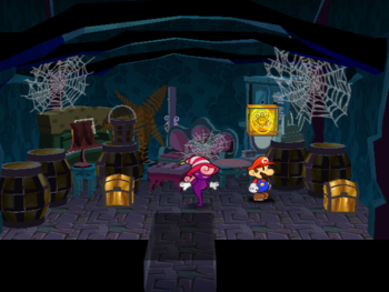 Mario next to the Shine Sprite  in Paper Mario: The Thousand-Year Door.
