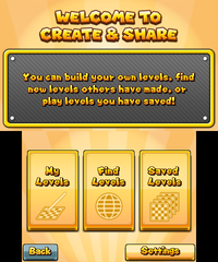A screenshot of the menu for the Create & Share mode from Mario and Donkey Kong: Minis on the Move.