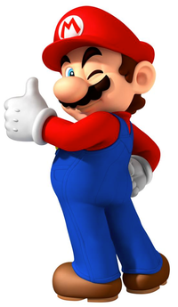 Artwork of Mario giving a thumb-up, from Club Nintendo (reused for Mario & Sonic at the Rio 2016 Olympic Games Arcade Edition)