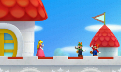 The Mario Bros. waving Peach goodbye
