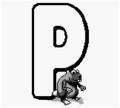 A Gnawty next to the letter "P" in Donkey Kong Country (GBC)