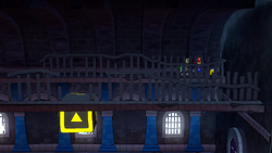 Mario getting the Star Piece in the upper-north-east corner of the yellow block room in Hooktail Castle in the remake of the Paper Mario: The Thousand-Year Door for the Nintendo Switch.