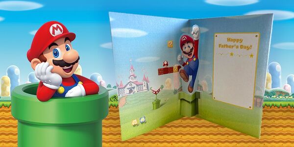 Graphic showing a printable Mario-themed Father's Day pop-up card