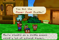 Mario receiving the Power Jump badge from Goompa in the village.
