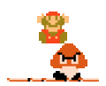 8-bit Mario running into a Goomba