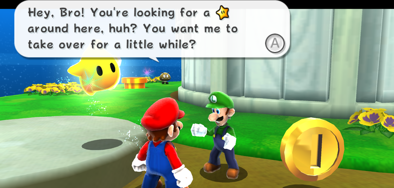 File:SMG2 Sky Station Luigi and the Starting Planet.png