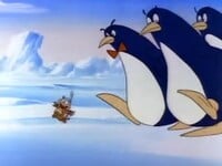 Large penguins chasing Big Mouth in Antarctica during The Adventures of Super Mario Bros. 3 episode "7 Continents for 7 Koopas"