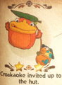 "Croakaoke invited up to the hut." discovery from Casterway Habitat in Yoshi and the Mysterious Book
