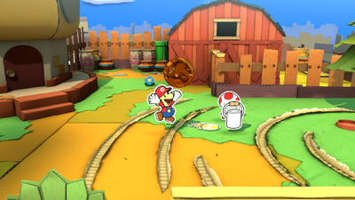 Mario being given the Excavation Site Permit by the Professor in Château Chanterelle of Paper Mario: Color Splash.