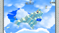 Screenshot of Mario in Coins in the Forecast, a Boost Mode Challenge Mode level in New Super Mario Bros. U.
