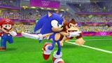 Sonic, Mario and Donkey Kong celebrating a goal