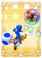 A LV 2 Card featuring Blue Toad holding a Bubble Baby Yoshi blowing bubbles at a Goomba