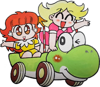 Peach and Daisy on a Yoshi Kart KC Mario.png