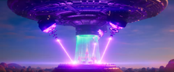 The large UFO abducts Peach's Castle mirroring the opening cutscene for this game