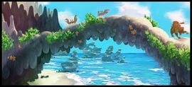 Concept artwork from Donkey Kong Country Returns showing a beach-like area.
