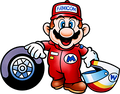 Mario holding his helmet and a tire