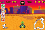 Yoshi racing on Choco Island 1 in Mario Kart: Super Circuit.