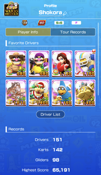 Profile screenshot in Mario Kart Tour