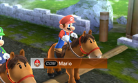 Mario riding on a horse in Beginner/Intermediate difficulty from Mario Sports Superstars