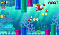 An screenshot of World 3-2 in a pre-release version of New Super Mario Bros. 2