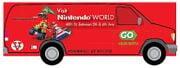 A computer drawing of a red van promoting the Nintendo World store and Mario Kart 7, originally posted on Nintendo's Facebook in October 2011