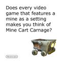 An image posted on Nintendo's Facebook in March 2013, asking others if a mine in any video game reminds them of Mine Cart Carnage, a level from Donkey Kong Country; however, the Mine Cart artwork from Donkey Kong Country Returns is depicted at the bottom-right.