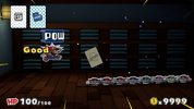 Mario fighting Shy Guys in the linen closet