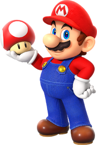 Artwork of Mario holding a Mushroom