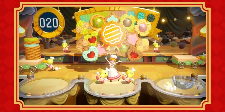 Screenshot of Princess Peach: Showtime! shown with the first question of Princess Peach Transformations Personality Quiz.