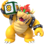 Artwork of Bowser holding his Bowser Dice Block from Super Mario Party