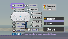 The default settings for the Wii Classic Controller in Super Smash Bros. Brawl