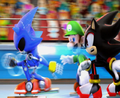 Luigi, Shadow and Metal Sonic competing in the event in the game's opening.