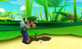 Luigi approaching a ball on Bunker