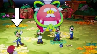 Thinking Luigis: The real one points upwards towards the Command Blocks.