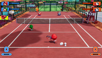The Rank D rank-up match in the Adventure mode from Mario Tennis Fever