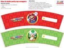 Printable sheet for Mario Party: Star Rush cup wrappers featuring Mario and Green Toad