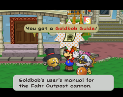 Mario getting the Goldbob Guide from Goldbob in Poshley Heights of Paper Mario: The Thousand-Year Door.