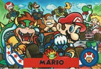Trading card promoting Super Mario Kart.