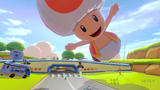 Mario gliding towards the tunnel on 3DS Toad Circuit