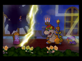 A thunderbolt knocks Mario out of the castle.