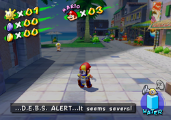 An example of an alert from D.E.B.S. as seen in Super Mario Sunshine.