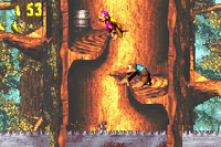 Dixie Kong and Kiddy Kong traveling through Ripsaw Rage in the Game Boy Advance version